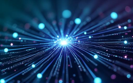 Visualizzazione astratta di una rete neurale che elabora dati, simboleggiando algoritmi di intelligenza artificiale.